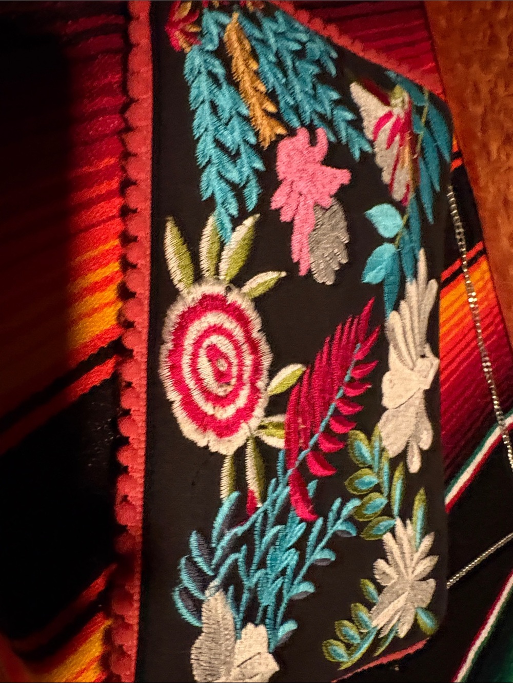 Embroidered Floral Crossbody Clutch in Black with Multicolor Flowers